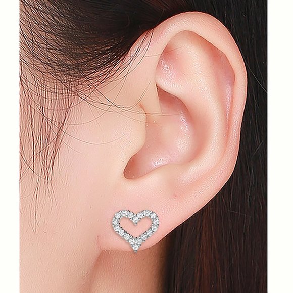 Love Heart Silver Australian Crystal Stud Earrings Valentine's‎ Day Jewelry - Picture 3 of 10